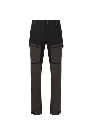 Vandafvisende sorte bukser med mørkegrå detaljer, flere lynlåsede lommer og justerbare manchetter. Lavet af holdbart syntetisk materiale.