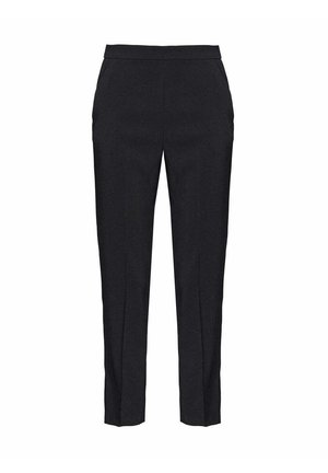 Pantaloni neri su misura con vestibilità dritta, vita piatta e due tasche laterali. Realizzati in un tessuto testurizzato adatto per abbigliamento formale.
