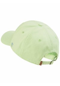 Lichtgroen verstelbaar baseballpet met een gebogen klep, gestructureerde stof, geborduurd logo, en een leren bandje voor maatverstelling.