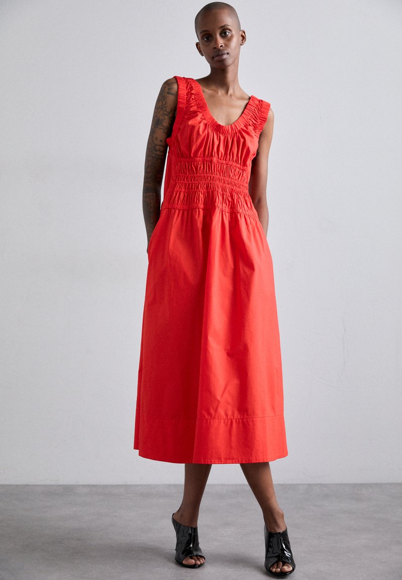 proenza schouler white label red dress Kendall pleated paneled shell midi dress - red