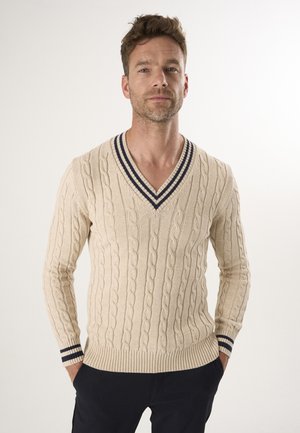 V-NECK BASIC CABLE KNIT  - Džemper - beige