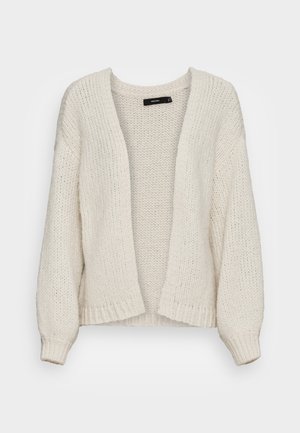 Cardigan lavorato a maglia color crema con apertura frontale, polsini e orlo a coste. Presenta una vestibilità ampia e rilassata e una struttura di tessuto testurizzata.