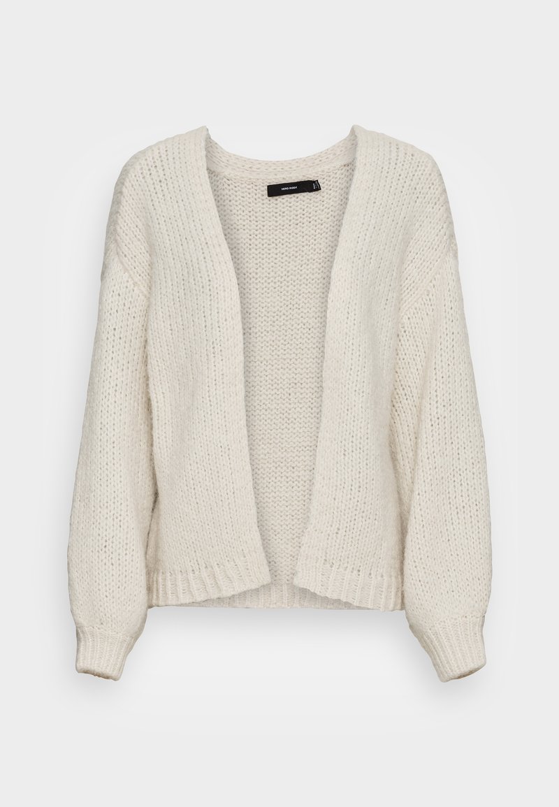 Cardigan lavorato a maglia color crema con apertura frontale, polsini e orlo a coste. Presenta una vestibilità ampia e rilassata e una struttura di tessuto testurizzata.