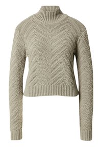 Gekürzter, gestrickter Pullover in gedämpftem Beigeton mit hohem Kragen. Verfügt über ein strukturiertes Zickzackmuster sowie gerippte Bündchen und Saum.