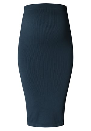 Navyblaue, gerippte, hochtaillierte Bleistiftskirt mit taillierter Silhouette und knielangem Saum.