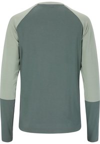 Langarmshirt mit grünem Körper und hellgrünen Akzenten an den Ärmeln. Glatte Textur und entspannter Schnitt mit genähten Säumen.