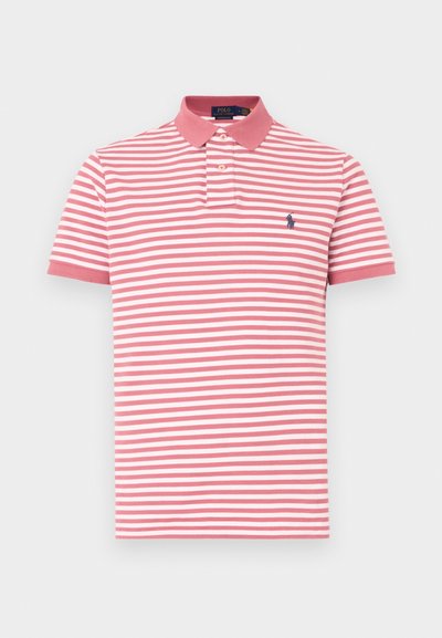 Polokošile s krátkými rukávy a střídavými růžovými a bílými pruhy, límečkem a malým tmavě modrým logem na levé straně hrudi. Materiál z bavlny.