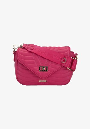 Borsa a tracolla trapuntata rosa con tracolla regolabile, chiusura in argento ed etichetta del marchio "WITTCHEN" sulla patta anteriore.