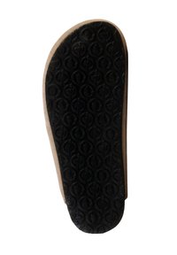 Suola in gomma nera con dettagli testurizzati circolari, incorniciata da un bordo color testa di moro. Design piatto per una facile presa e comfort.