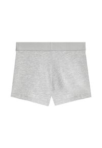 Grå bomulds shorts med en glat tekstur, der har et bredt, elastisk taljebånd og et enkelt design uden mønstre eller accenter.
