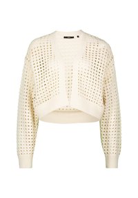 Geknipte cardigan in lichtcrème breiwerk, met een open geweven patroon, lange mouwen en ribgebreide manchetten en zoom.