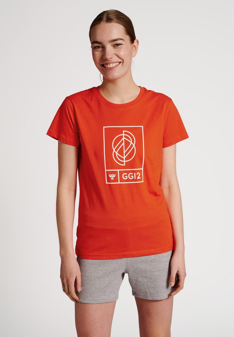 Damen Sportbekleidung | Hummel HMLGG S/S T-Shirt print cherry tomato/rot - FB25416 Damen Sportbekleidung | Hummel HMLGG S/S T-Shirt print cherry tomato/rot - FB25416