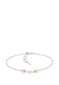 Silversmyckesarmband med tre stjärnor i roséguld, silver och gult guld. Designen inkluderar en hummerlås och justerbara länkar.