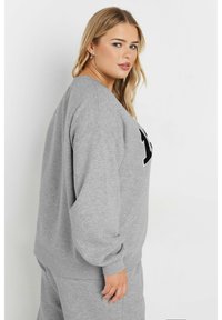 Sudadera gris de manga larga con puños acanalados. Presenta un detalle de logo negro en el frente, fabricada en una suave mezcla de algodón.