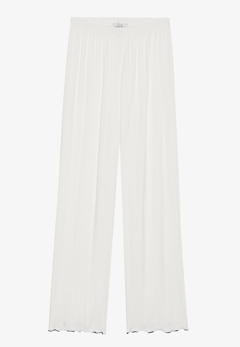 Pantalons larges blancs en matière fluide avec une texture douce. Dotés d'une taille élastique et d'un ourlet festonné.