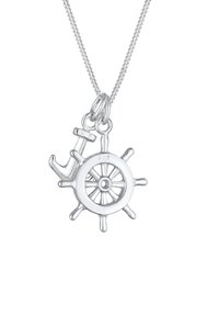 Sudraba jūras tematika iedvesmota kaklarota, kurā ir ankurs un kuģa riteņa piekariņš, abi ar detalizētiem akcentiem un pulētu apdari.