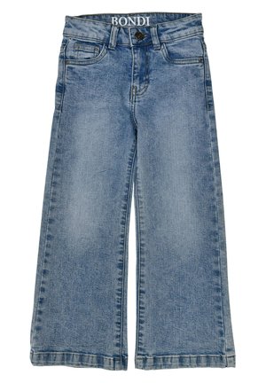 Light blue wide-leg denim jeans with front pockets, button closure, and "BONDI" printed inside the waistband.