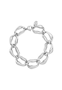 Bracelet en chaîne en argent avec des maillons allongés et interconnectés, finition polie et fermoir. Nom de la marque gravé : Breil.