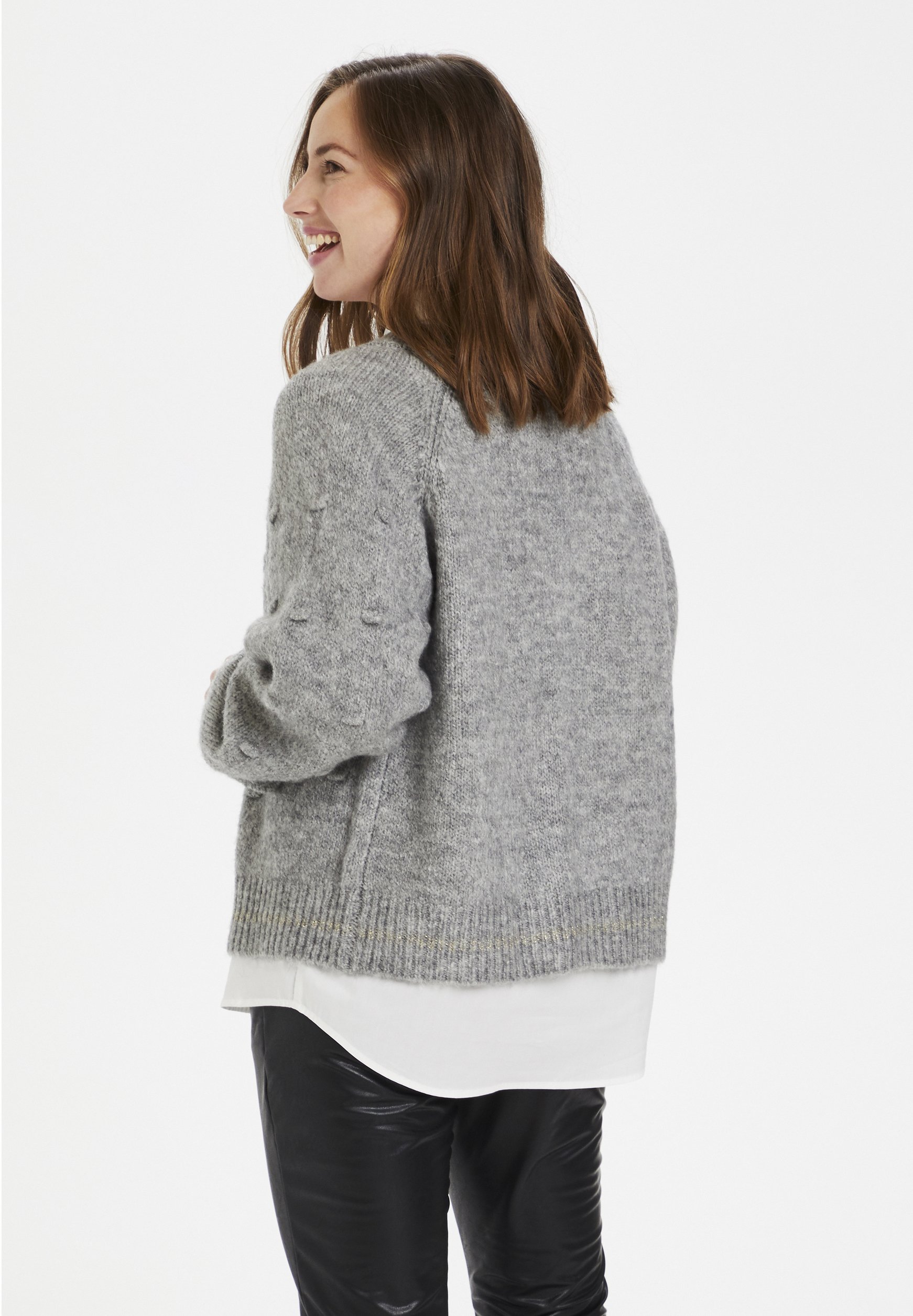grey fuzzy cardigan