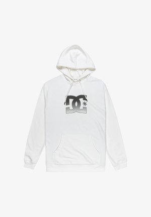 Biała bluza z kapturem wykonana z miękkiego materiału, z przednią kieszenią kangurką oraz regulowanym kapturem na sznurki. Zawiera czarny graficzny logo DC.