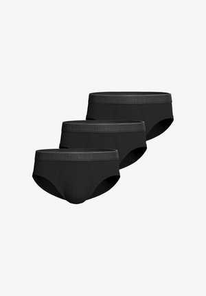 Drei schwarze Baumwoll-Briefunterhosen, ausgestattet mit einem strukturierten elastischen Bund mit "IMPETUS"-Logo und einem taillierten Design.