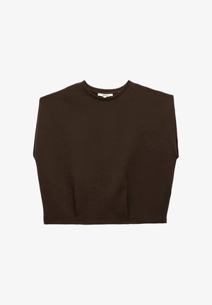 Brown cropped t-shirt made of soft cotton. Features a round neckline and short sleeves with a loose, relaxed fit. No visible patterns or accents.