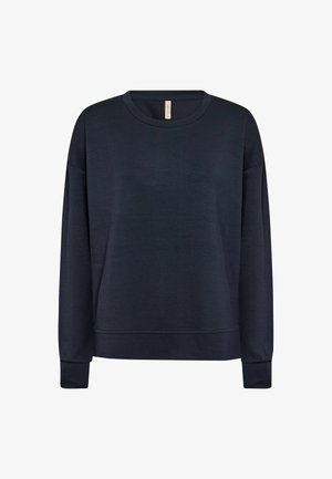 Navyblauwe sweatshirt gemaakt van zacht materiaal, met een ronde halslijn, verlaagde schouders en lange mouwen met geribde manchetten.