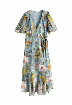 REGULAR FIT - PUFF SHORT SLEEVE WRAP MIDI - Rochie de zi - blue floral print