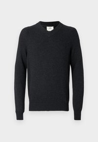 SADDLE SLEEVE V NECK  - Jumper - black heather