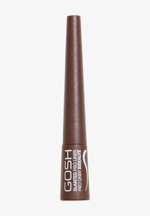 Brunt lutande eyelinerpenna med matt finish. Har en avsmalnande spets för precision och vit brandingtext på kroppen.