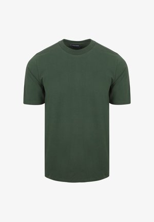 Groene katoenen T-shirt met ronde halslijn, korte mouwen en een rechte onderkant. Gemaakt van zacht, lichtgewicht materiaal.