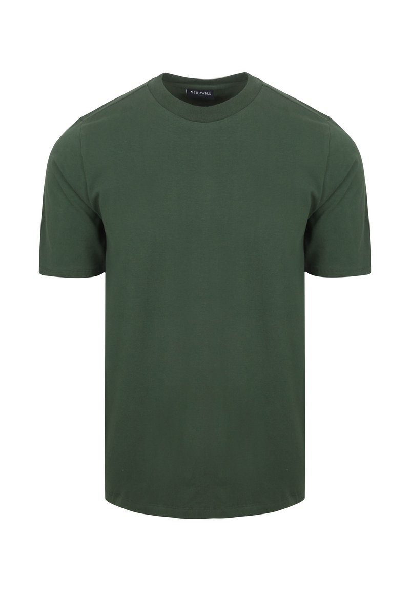 Groene katoenen T-shirt met ronde halslijn, korte mouwen en een rechte onderkant. Gemaakt van zacht, lichtgewicht materiaal.