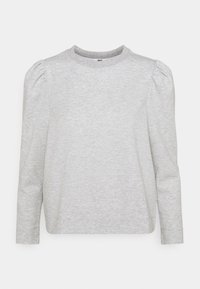 Graues Langarmshirt aus weichem Baumwollmix, mit einem klassischen Rundhalsausschnitt und gepufften Schultern für subtile Details.