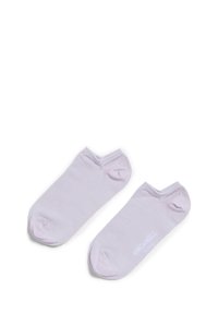 Lilas-farbene Knöchel-Socken aus weicher Baumwolle, mit einem schlichten Design, einem gerippten Oberteil und einem Kontrastlogo. Hoher Tragekomfort, keine Muster.