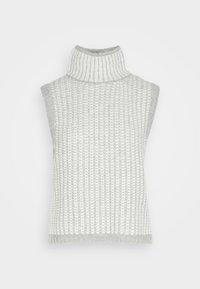 Gilet senza maniche di un leggero grigio con colletto a dolcevita a coste e motivo tessuto texturizzato sulla parte anteriore e posteriore.