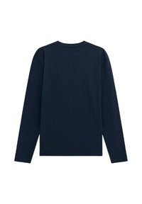 Camicetta a maniche lunghe di colore navy realizzata in tessuto morbido. Collo rotondo senza cuciture visibili o decorazioni. Vestibilità dritta e rilassata.