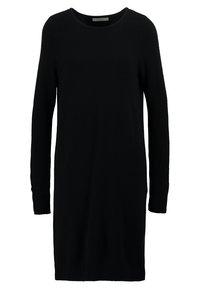 Vestito maglione nero con maniche lunghe, scollatura rotonda e orlo a coste. Realizzato in un morbido materiale a maglia con una consistenza liscia.
