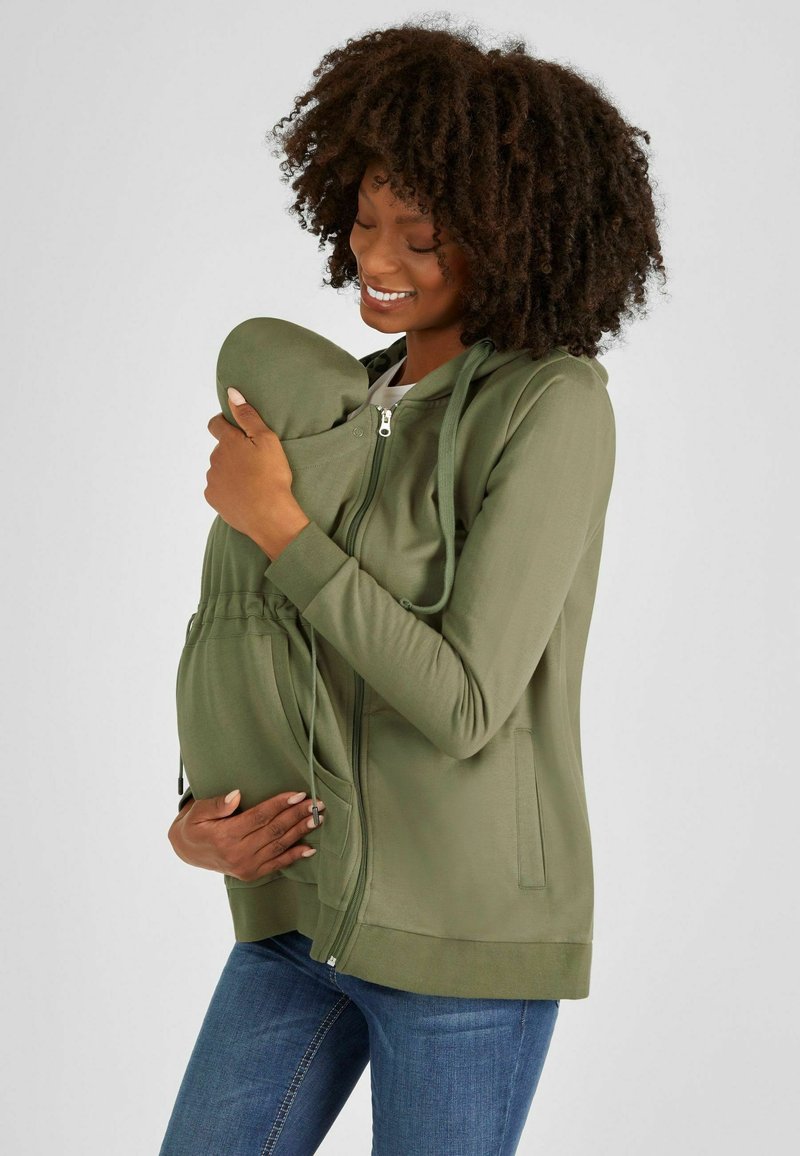 JoJo Maman Bébé 3-IN-1 HOODIE WITH BABY CARRIER PANEL MATERNITY - Mikina so zipsom - khaki