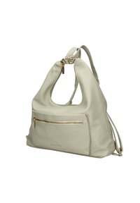 Borsa in pelle verde chiaro a forma di hobo, con una tasca anteriore con zip, hardware in tonalità oro e una tracolla regolabile.
