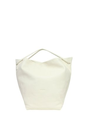 Borsa a mano in pelle morbida color crema con manici corti e forma leggermente cascante.