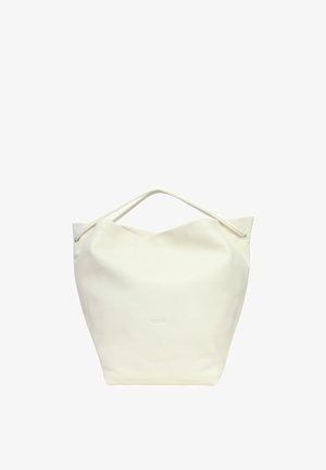 Borsa a mano in pelle morbida color crema con manici corti e forma leggermente cascante.