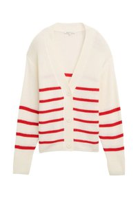 V NECK CARDIGAN - Chaqueta de punto - placed white red stripe