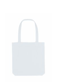 Borsa in cotone di colore bianco solido, con due manici corti e una forma rettangolare caratterizzata da una texture semplice e liscia. Senza motivi o decorazioni.