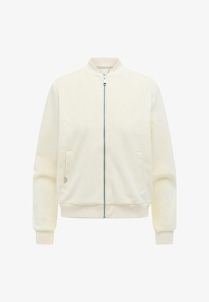 Crèmekleurig corduroy bomberjack met ritssluiting aan de voorkant, geribbelde kraag, manchetten, zoom en zijzakken.