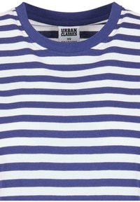 Tengerészkék és fehér csíkos, rövid ujjú póló, kerek nyakkivágással. Puha, pamut anyagból készült. A címkén az áll, hogy "Urban Classics", méret XS.
