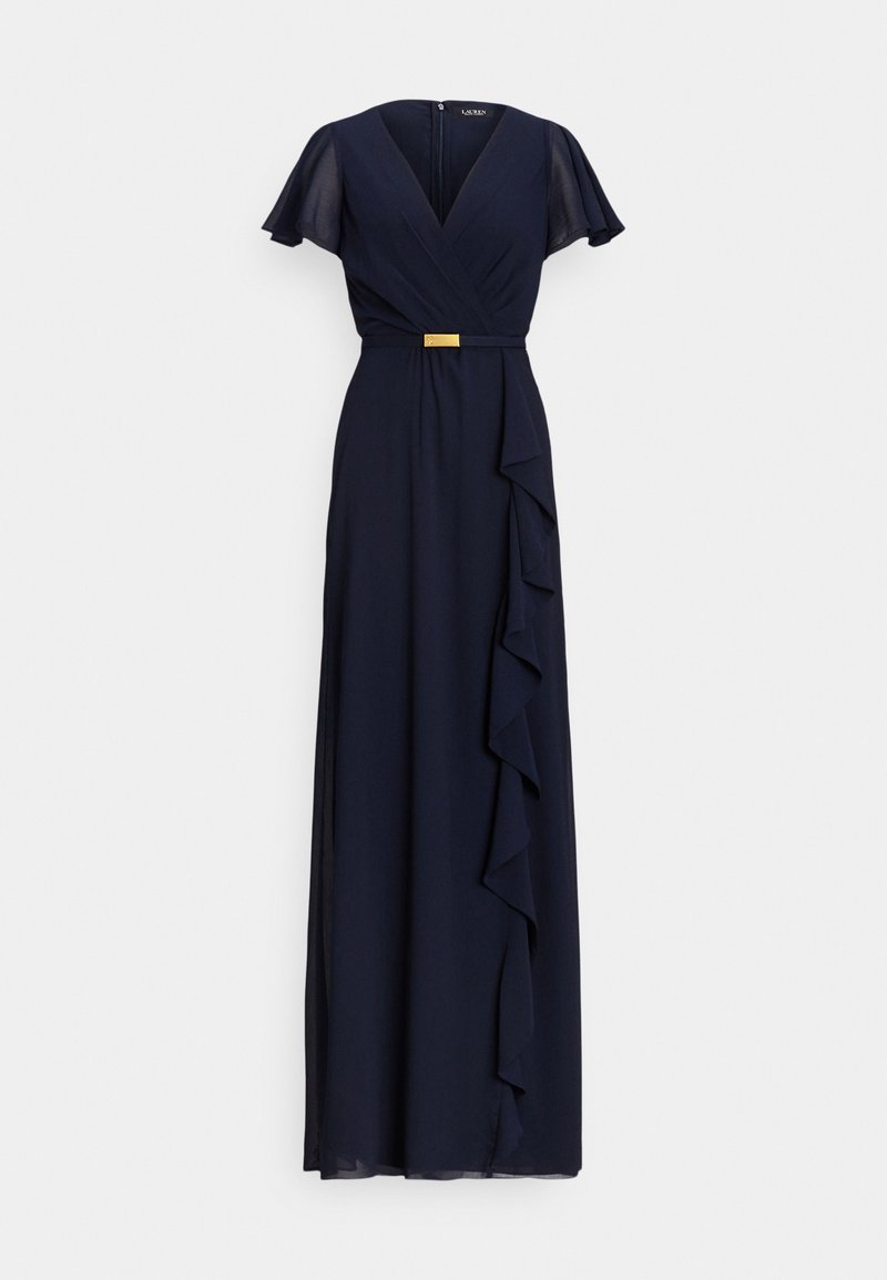 sachin and babi light blue dress Navy Chiffon Strapless A-Line Floor Length Prom Dress main image 1