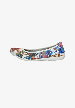 Bloemenprint ballet flats met een witte synthetische bovenkant, versierd met kleurrijke bloemen, een ronde neus en een flexibele rubberen zool.