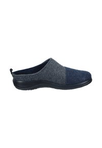 Slip-On-Schuh mit Patchwork-Design in Grautönen und Navy-Wolle, mit einer flexiblen schwarzen Sohle und einer strukturierten Oberseite für Komfort.