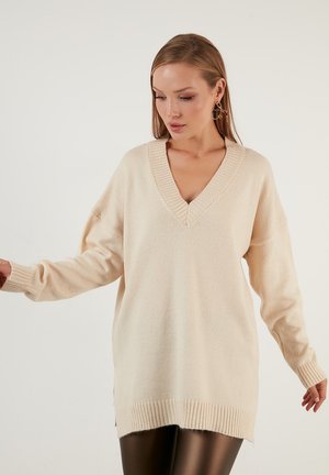 LELA LOOSE FIT - Striktrøje - beige