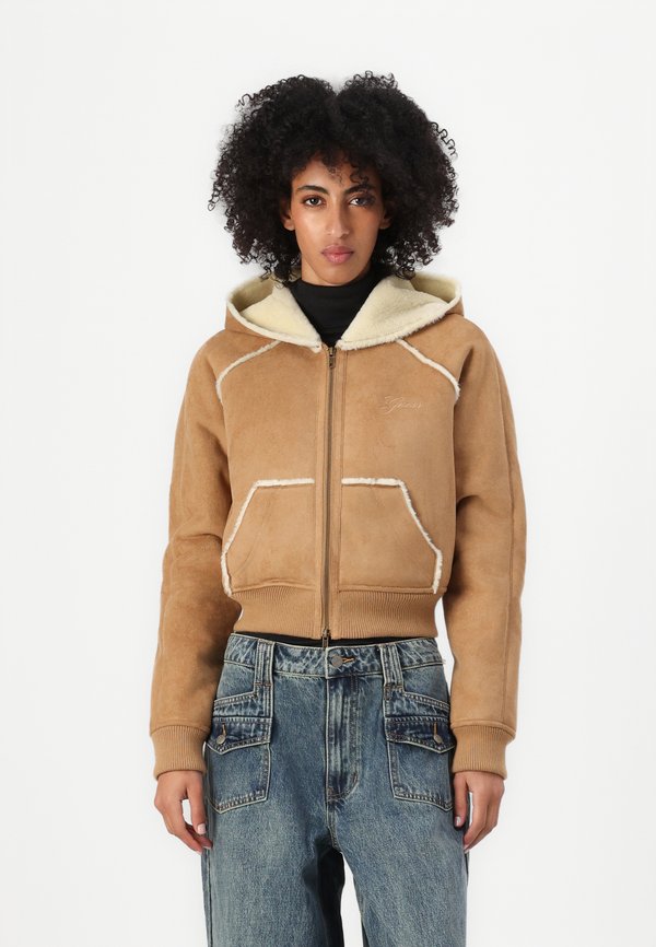 ZIP UP - Faux leather jacket - iced latte